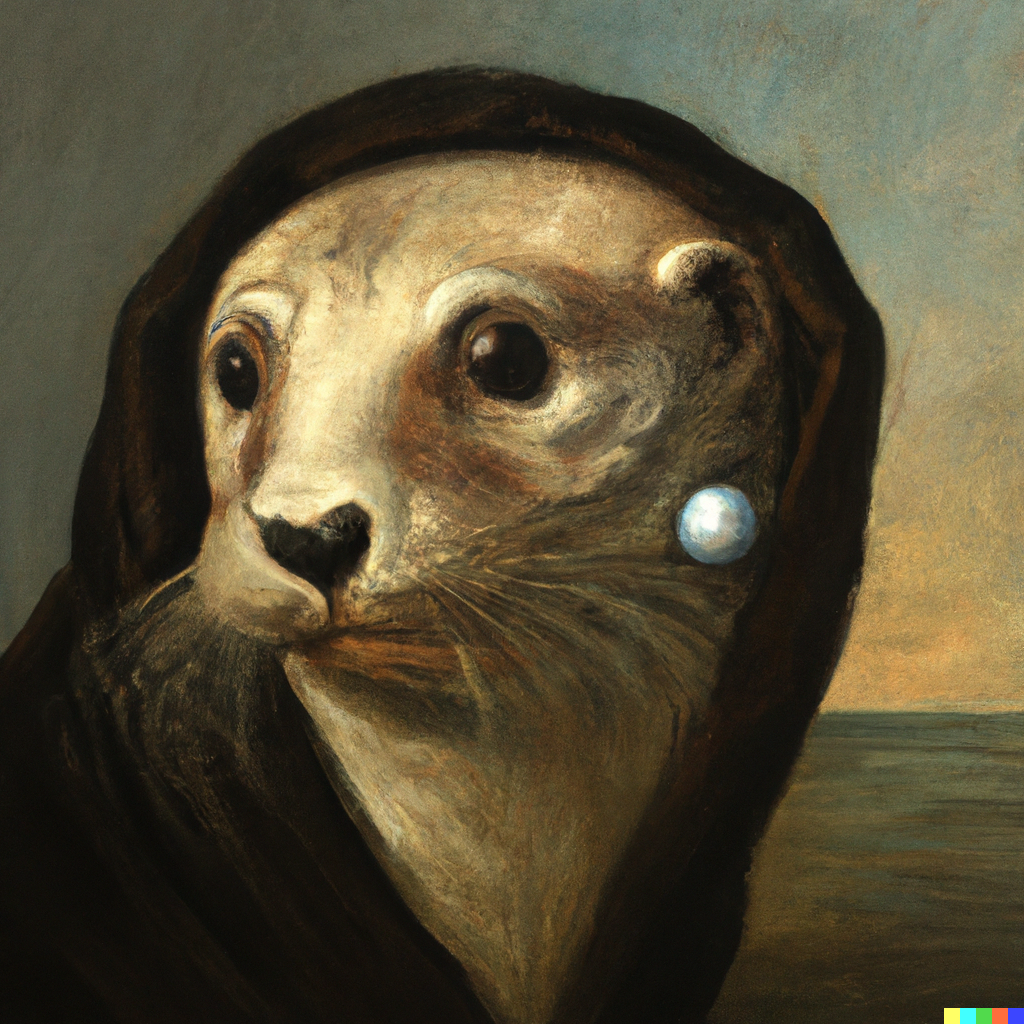 A sea otter with a pearl earring_ by Johannes Vermeer.